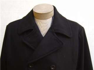   Wool Mens XL DB Pea Coat Jacket Trench Full Lined Jacket Black XLarge