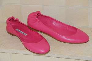 NEW MANOLO BLAHNIK Pink Leather Flats SHOES 37 / 35  