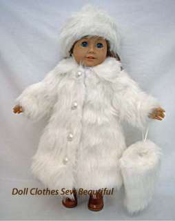 Doll Clothes 3 PC White Fur Coat Tam Muff fits American Girl!  