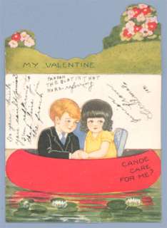 Valentine Card CANOE CARE FOR ME? 1931 LILY PAD Vintage  