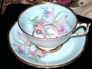SIMPLY Stunning Paragon ORCHID BOUQUET BLUE Tea Cup and Saucer England 