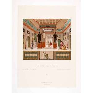  1888 Chromolithograph Ancient Roman Pompeii Villa Atrium 