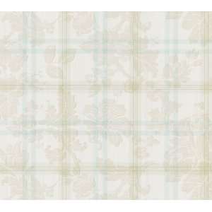  Brewster 112 48306 Plaid Damask Scroll Wallpaper, Cream 