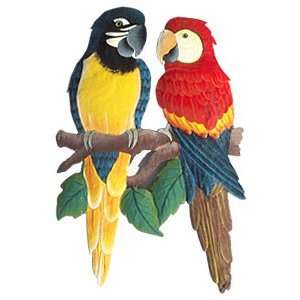  Brightly Hand Painted Metal Parrots   Tropical Wall Décor 