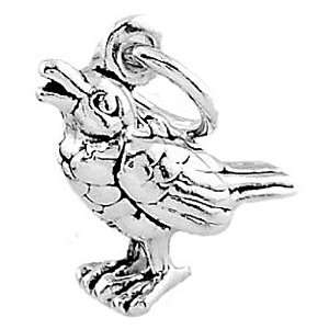  Sterling Silver Three Dimensional Small Crow Bird Charm Jewelry