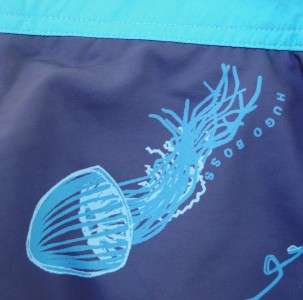 NEW $69 Mens HUGO BOSS Blue Jellyfish MEDUSA SWIM SUIT Trunks w/2 side 