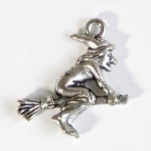  19mm Silver Witch on Broomstick Pewter Charm Arts, Crafts 