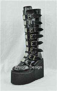 Demonia Swing 815 goth gothic cyber buckled knee high platform boots 