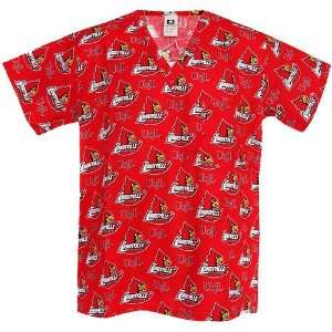   Louisville Cardinals Red All Over Print Scrub Top: Sports & Outdoors