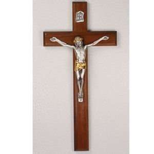 10 Walnut Hanging Wall Crucifix New Gift 2Tone Corpus  