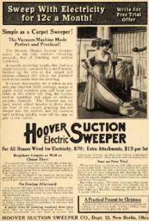  1909 Ad Hoover Electric Suction Sweeper Vacuum Machine 