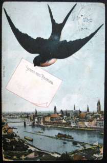 Germany~1900s Gruss aus Bremen~ Schwalbe ~ Blue Bird  