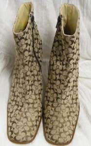 COACH SHOES BRIANA TAN & BROWN SIGNATURE BOOTS 3 WOODEN HEEL EYE 