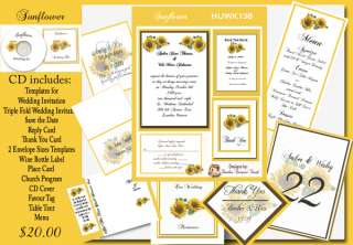 Delux Sunflower Theme Wedding Invitation Kit on CD  