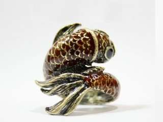 Vintage Bronze Luck Fish Ring Size #6 r291  