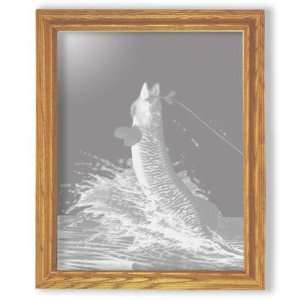  Muskie Etched Mirror   Solid Oak Rectangle Frame