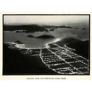   Brazil Night Guanabara Bay Aerial Sugarloaf   Original Halftone Print