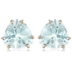    14k White Gold 8mm Aquamarine Trillion Cut Stud Earrings: Jewelry