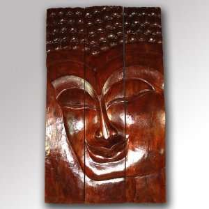  Suar wood Buddha face wall hanging three panels: Home 