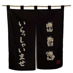  New 32 x 35.5 Japanese Noren Welcome With Lucky Cats 