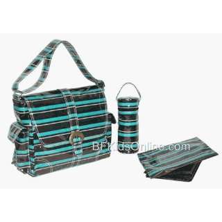Canal Street Stripes   Turquoise, Laminated Buckle Diaper Bag, Style 