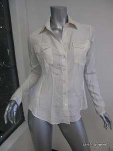 James Perse Ivory Dual Fabric Botton Down 2 Pocket Blouse 1  