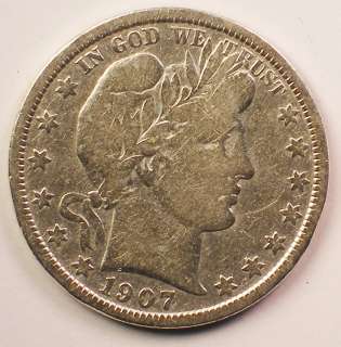 1907 S Barber Half Dollar Silver Coin  