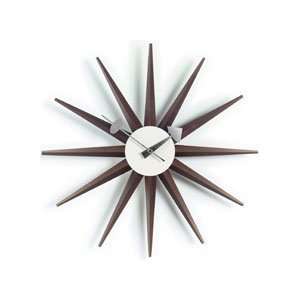   Sunburst Modern Wall Clock In Walnut: Sample Sale: Home & Kitchen
