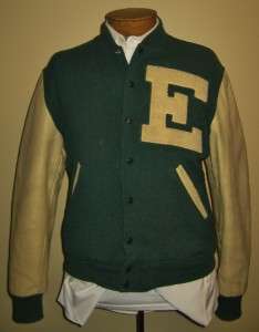 VTG Leather Wool LETTERMAN Jacket 1960s Green EAGLES Sz L  