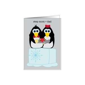 Step Mom and Dad Wishing You a Cool Yule Whimsical Penguins Card