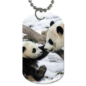 Panda bears Dog Tag with 30 chain necklace Great Gift Idea