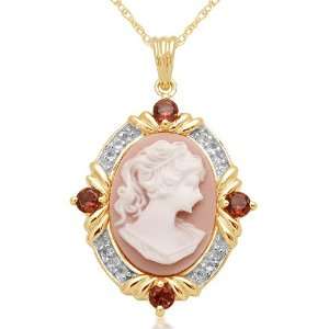   Created White Sapphire, Semi Garnet and Pink Cameo Pendant Jewelry