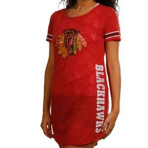  Chicago Blackhawks Ladies Sizzle Burnout Nightshirt   Red 