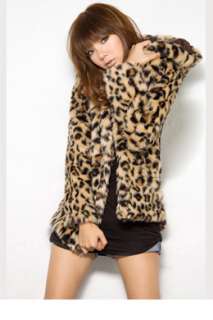 FREE SHIPPING NWT SP01 Ladies Trend Luxurious Leopard Fake fur Jackets 