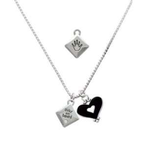   on Board Sign with Foot Print and Black Heart Charm Necklace: Jewelry