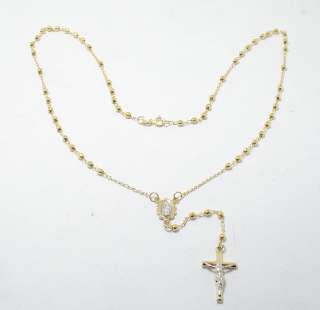 Solid Diamond Cut Faceted Rosary Rosario Chain Necklace 14K Yellow 