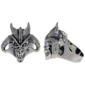   Silver Oxidized Skull / Devil Face Ring, 1 5/16 (34mm) wide, size 11