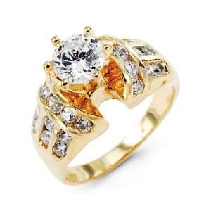   Solid 14k Yellow Gold Channel Set Round CZ Fashion Ring: Jewelry