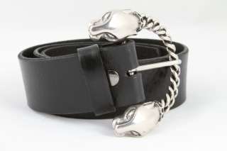   Road custom Black Italian Leather Belt Chained Panther Heads Buckle