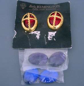 Vtg Remington Changeable Stones CLIP ON Earrings  