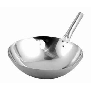  Mirror Finish Stainless Steel Chinese Wok With Riveted 