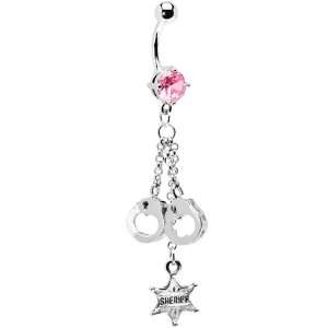  Pink Gem Sheriff Badge Handcuff Belly Ring: Jewelry