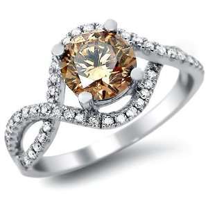  1.62ct Fancy Brown Round Diamond Engagement Ring 14k White 
