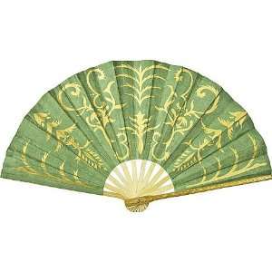 Green Gilded SAA Paper Hand Fan (henna motif): Home 