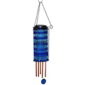   Solar Lighted Blue Mosaic Glass Wind Chime: Patio, Lawn & Garden