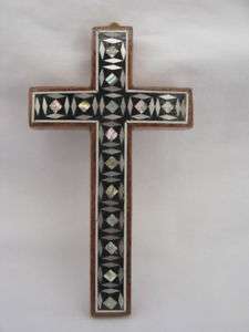 Mini Egyptian Inlaid Mother of Pearl Wooden Cross 4.75  