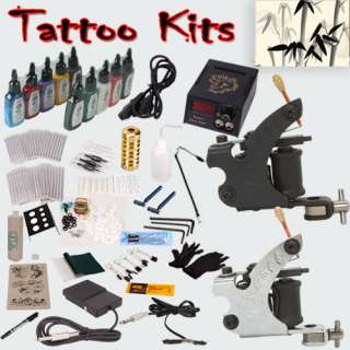 Complete Tattoo Machines kit 2 Gun 10 Ink power Supply Needles Pro 400 