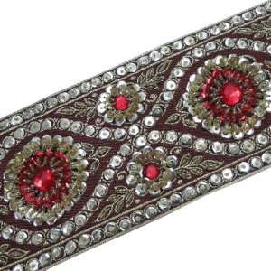  Wide Hand Beaded Red Sequin Stone Trim Ribbon Craft 1 Y 
