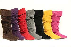   Womens Comfort Flat Faux Suede Slouch Mid Calf Pull On Boots  