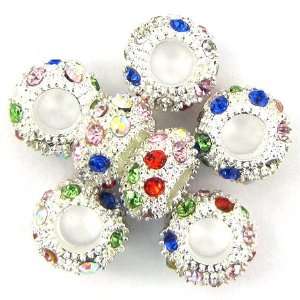  5 11mm silver plated rhinestone rondelle beads multi